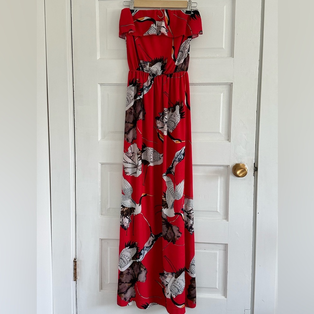 Pretty Little Thing Red Strapless Dress Size 6